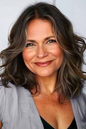 Peinado con ondas y raya al medio para mujeres mayores de 50 años con caras redondas.